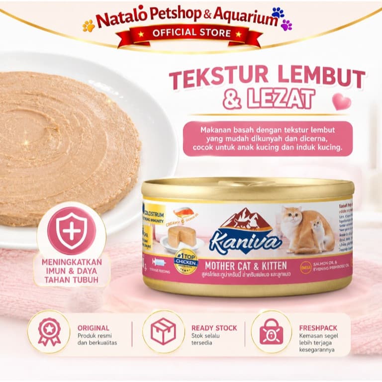 Kaniva Mother Cat & Kitten Wet Food 80GR - Soft Formula Mousse Makanan Basah Kaleng untuk Ibu dan Anak Kucing Halus rasa Chicken Ayam 80 GR - gambar 3