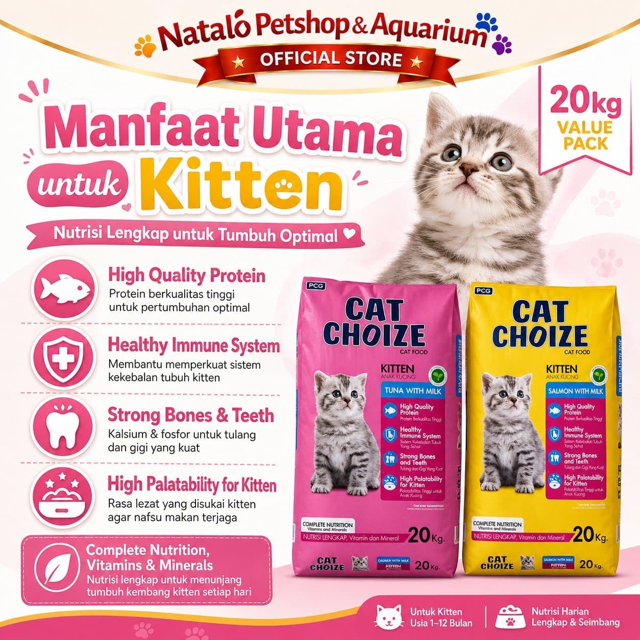Cat Choize Kitten Cat Food Tuna / Salmon 20KG - Makanan Anak Kucing Goni Sak Ekonomis Murah Hemat 20 KG - gambar 2