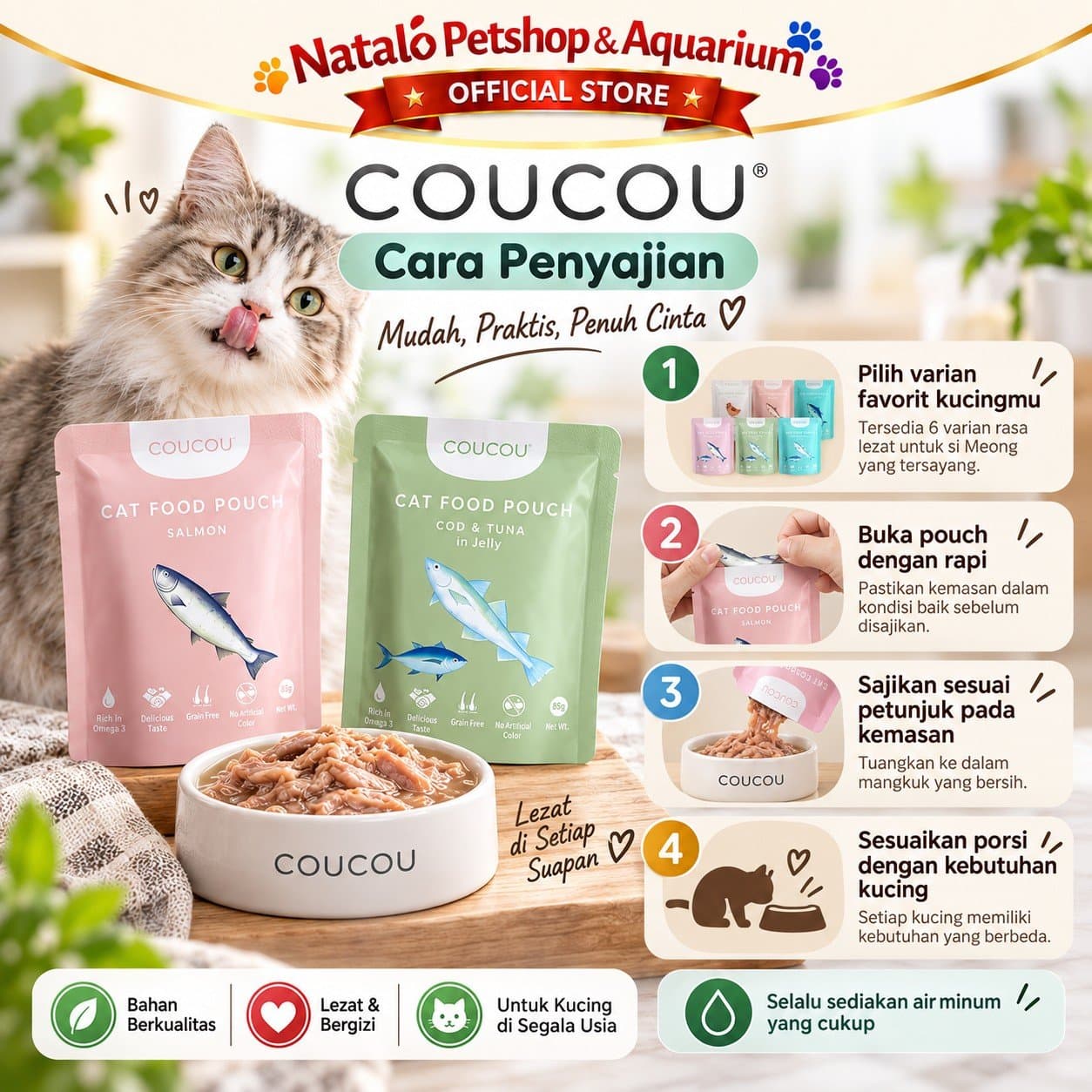 COUCOU Pouch Wet Cat food 85GR All Life Stages - Makanan Basah Saset Kucing COU COU Semua Tahap Usia 85 GR - gambar 3