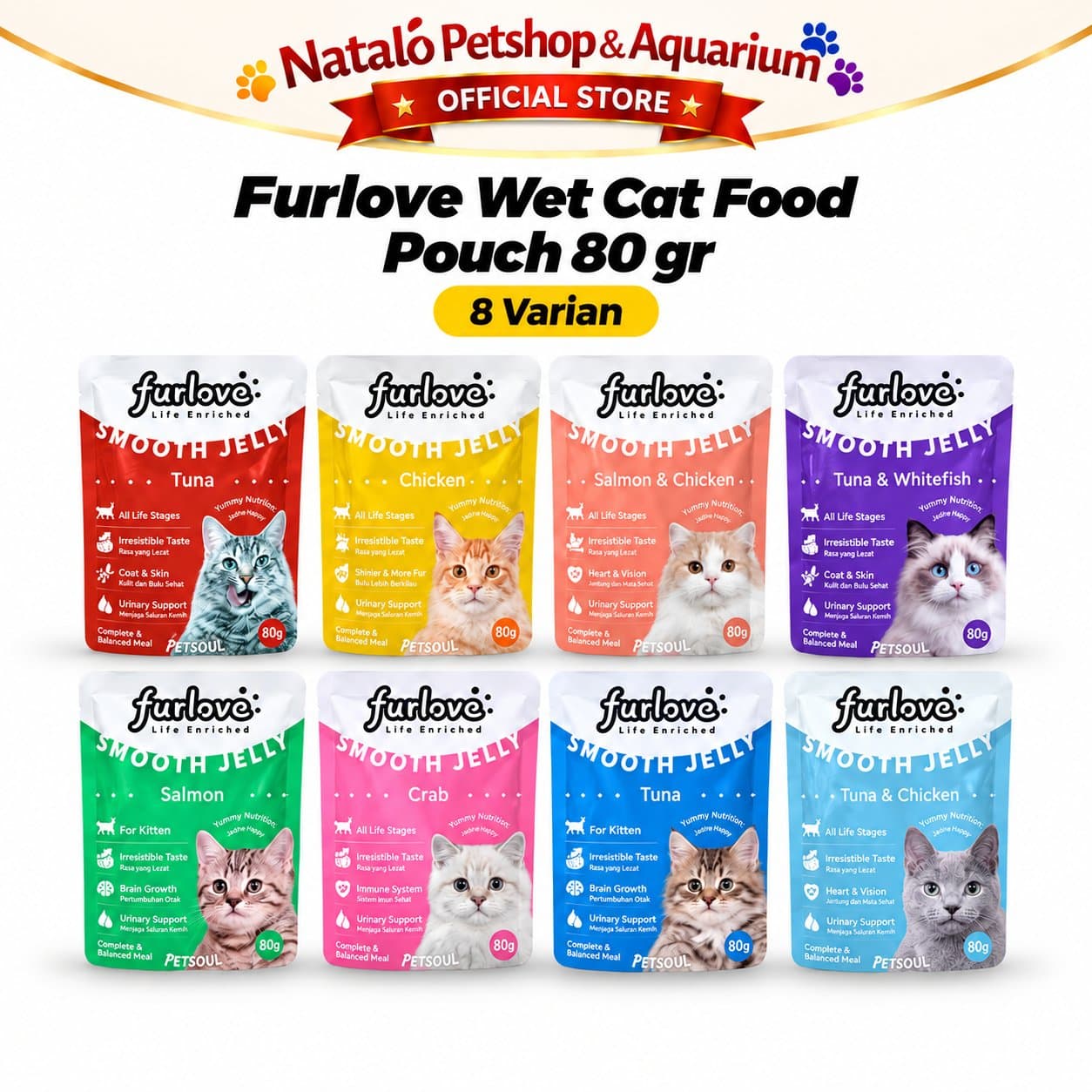 Furlove Pouch Wet Cat Food All Life Stages 80GR - Makanan Basah Sachet Kucing Semua Tahap Usia / Umur Murah 80 GR - gambar 6