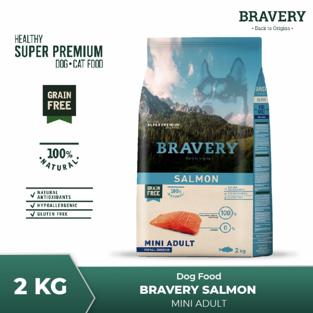 Bravery Mini Adult SALMON 2KG Makanan Anjing Small Breed Super Premium Pelet Food - gambar 2