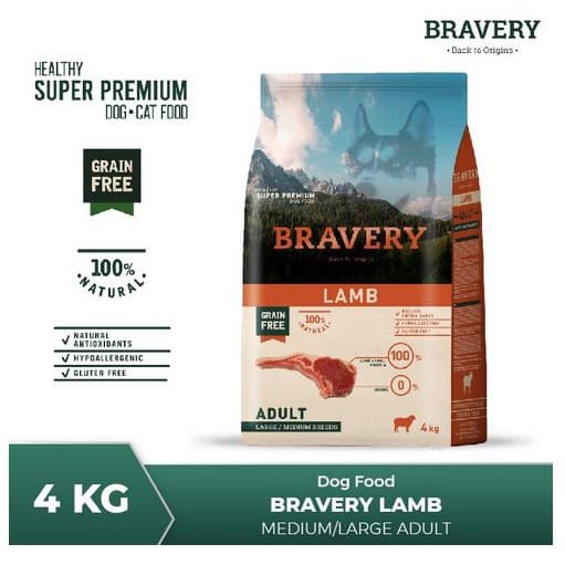 Bravery Medium / Large Adult Dog LAMB 4KG Makanan Anjing Super Premium Pelet Food 4 kg - gambar 7
