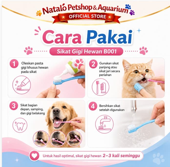 Sikat Gigi Hewan B001 + Sikat Jari | Sikat Gigi Kucing & Anjing | Pet Toothbrush Set Pembersih Gigi Hewan - gambar 3