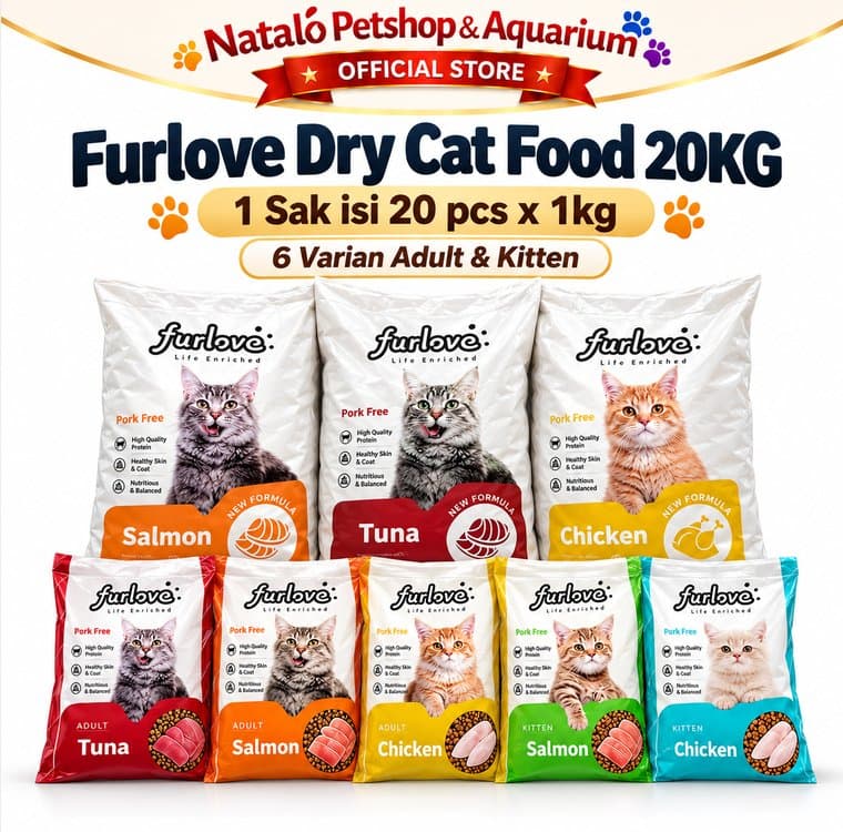 Furlove Dry Cat Food 20KG 1 Sak Isi 20pcs x 1KG Makanan Kucing Kering Adult Kitten Tuna Salmon Chicken Freshpack - gambar 6