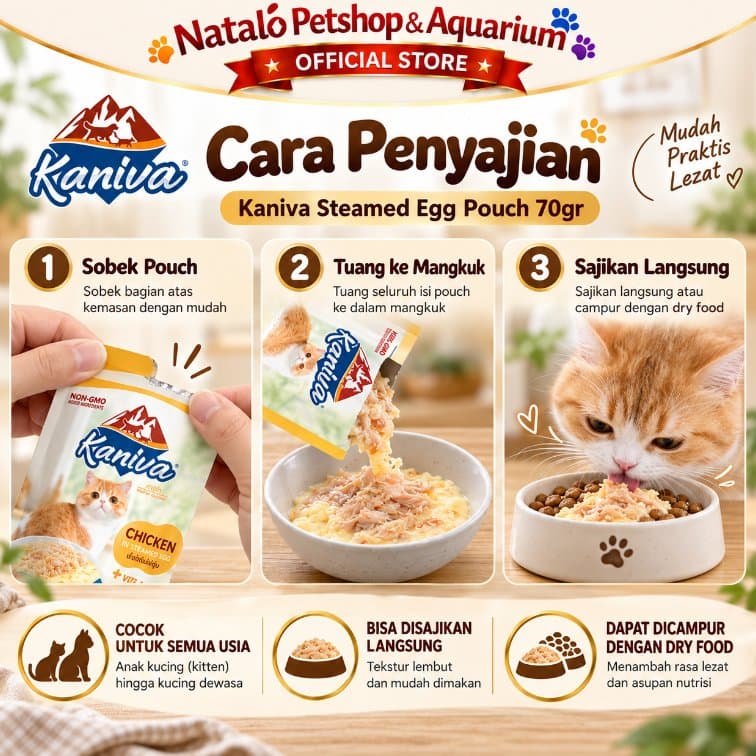 Kaniva Steamed Egg Pouch 70gr Wet Food Kucing Chicken Tuna Lamb High Protein No Grain Makanan Kucing Basah - gambar 3