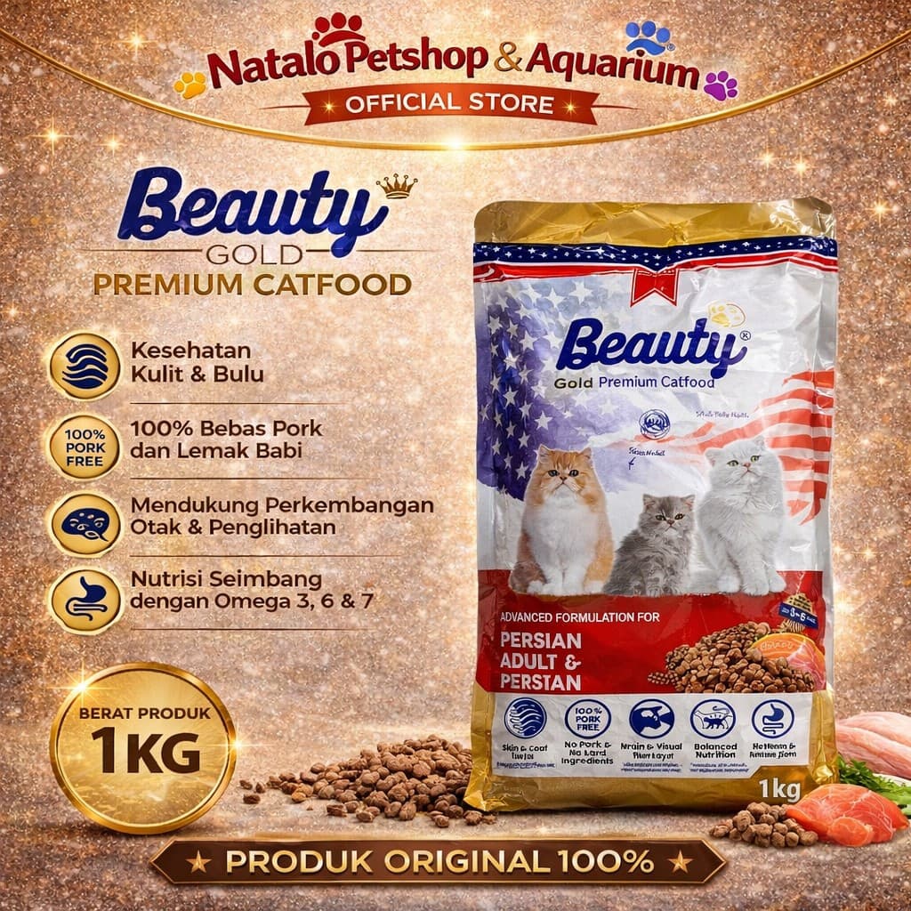 Beauty Gold Premium Cat Food Persian REPACK 1KG - Makanan Kucing Persia Bulu Panjang Semua Umur - gambar 1