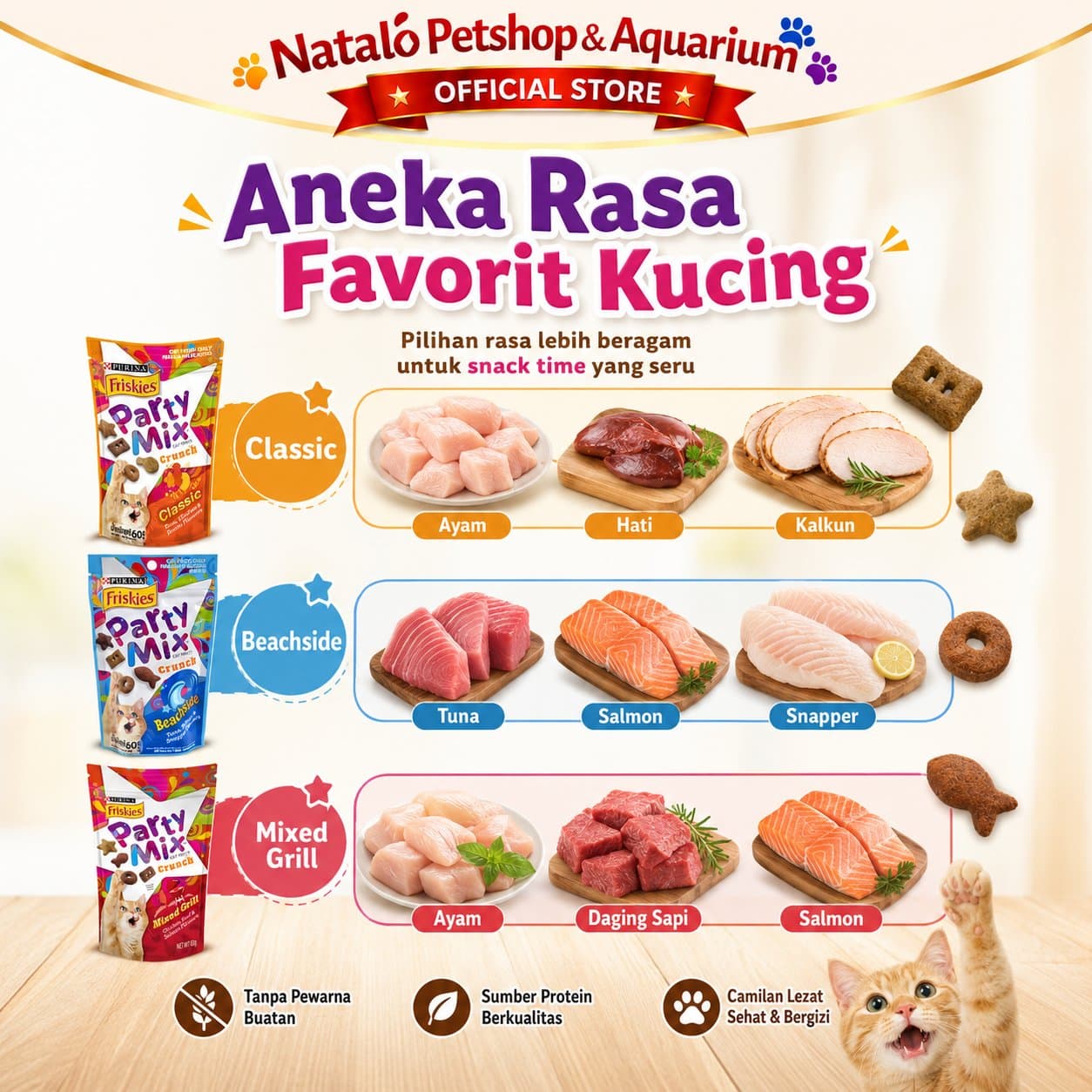 Friskies Party Mix 60GR Cat Treats - Snack Kucing Kering / Jajanan enak / Cemilan Treat Kering Kibble Kitten Adult - gambar 4