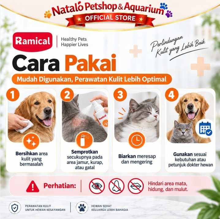 Ramical FUNGCLIN Spray 100ML - Obat Semprot Kulit Nati Jamur Kurap Gatal Infeksi untuk Hewan Peliharaan - gambar 3