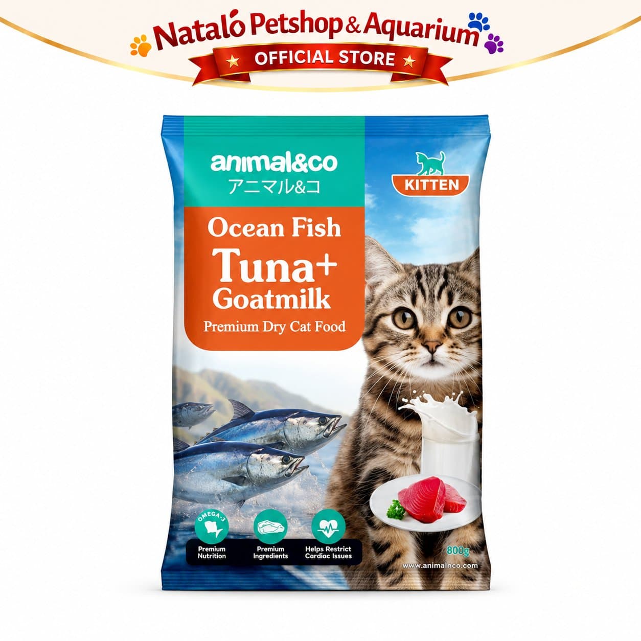 Animal&Co Kitten 800GR Ocean Fish Tuna with Goat Milk Premium Dry Cat Food 800 GR - Makanan Kucing Anakan Animal n Co - gambar 6