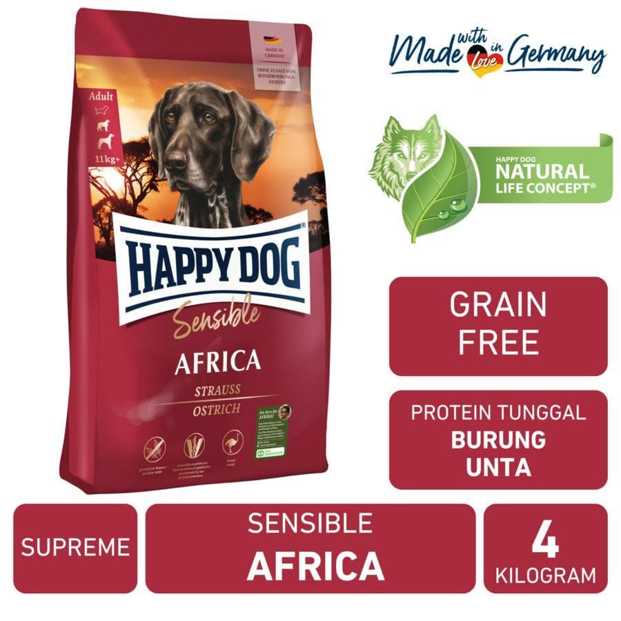 Happy Dog Supreme Sensible Africa 4 KG Grain Free - Makanan Anjing Ras Besar Dewasa Super Premium 4KG - gambar 1