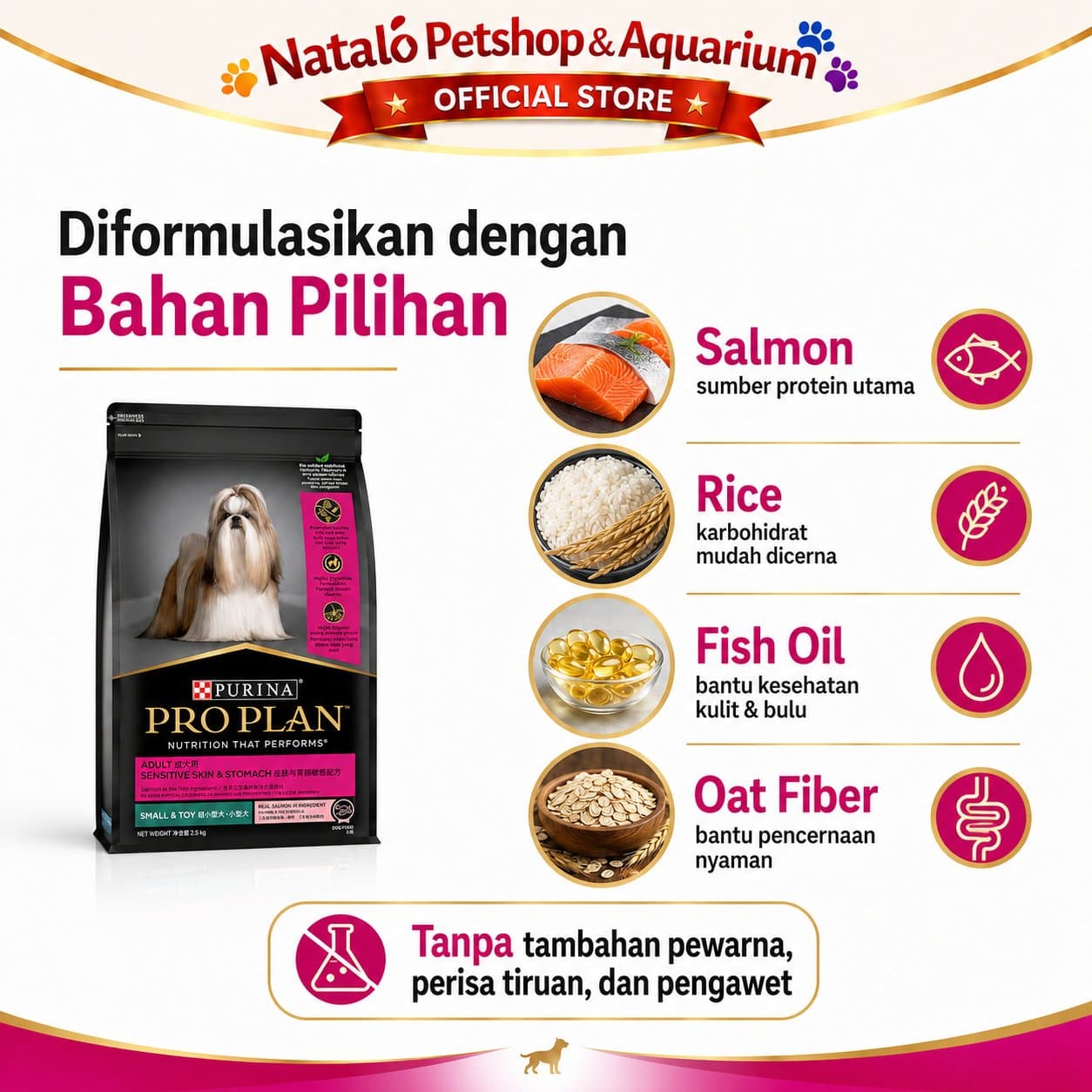 PRO PLAN Sensitive Skin & Stomach Small & Toy / Mini Breed Adult Dog Food 2.5KG - Makanan Anjing Dewasa PROPLAN Ras Kecil Rasa Salmon & Mackerel 2.5 KG - gambar 5