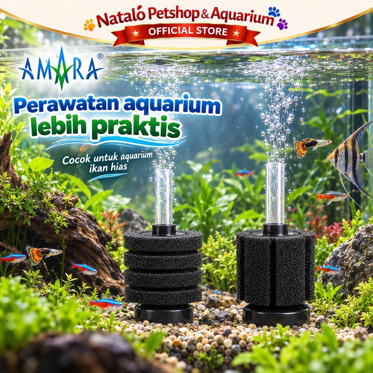 AMARA Aquarium Sponge Filter AA-833 / AA-933 - Biofoam Mini AA 833 933 Filter Aerator Aerasi Aquarium - gambar 5