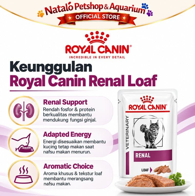 Royal Canin Renal Loaf 85gr Wet Cat Food Makanan Basah Kucing Dewasa Kidney Care Veterinary Diet - gambar 2