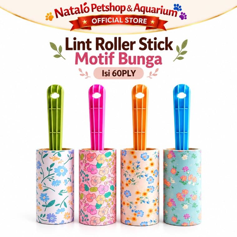 Lint Roller Stick Motif Bunga 60PLY Pembersih Bulu Kucing Anjing Debu Pakaian Sofa Kasur Roll Perekat - gambar 5
