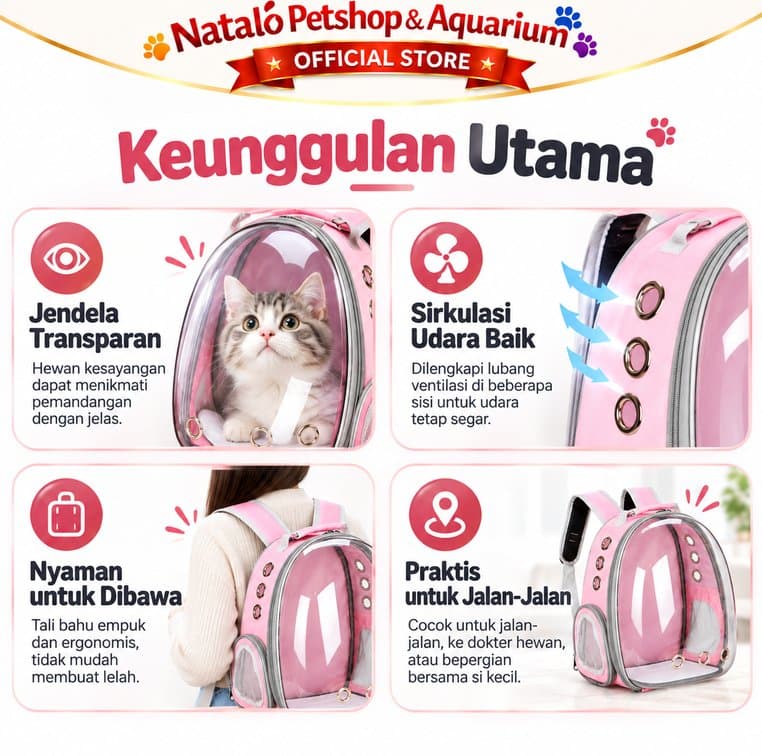 Tas Astronot Kucing Anjing Transparan Pet Carrier Backpack 31x28x42cm Tas Ransel Hewan Peliharaan Ventilasi - gambar 2