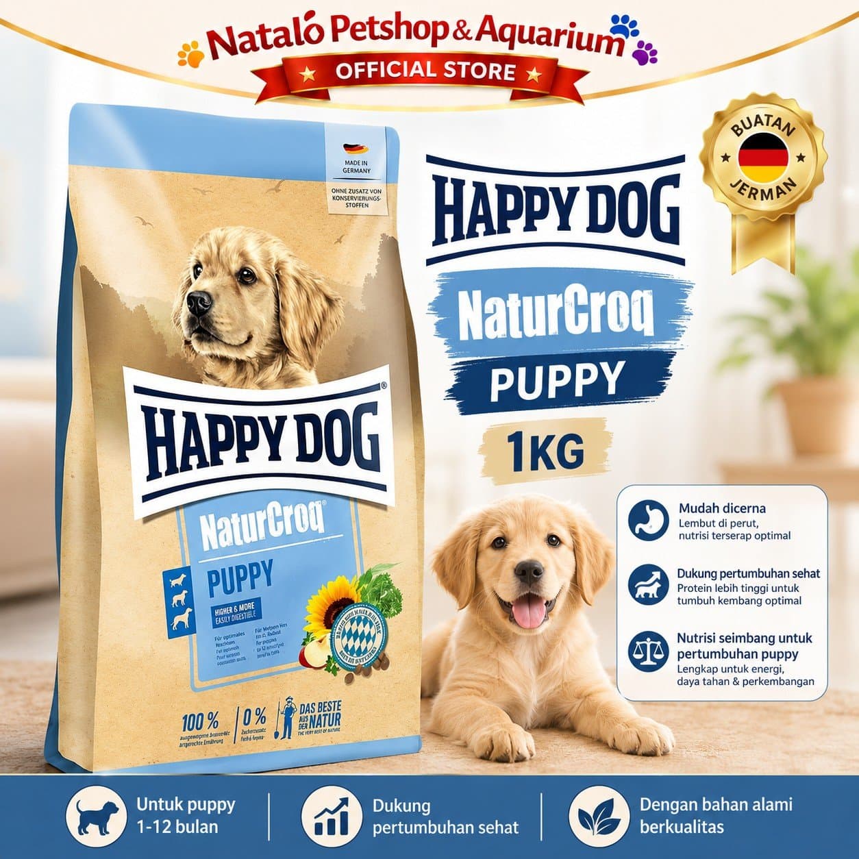 Happy Dog NaturCroq Puppy 1KG Medium Large Breed Dog Food - Makanan Anak Anjing Ras Besar Premium 1 KG - gambar 1