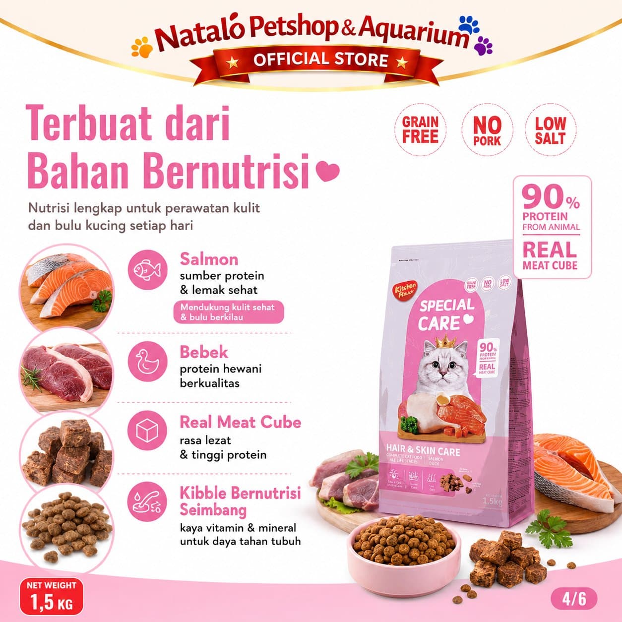 Kitchen Flavor Special Care Hair & Skin Care 1.5KG All Life Stages - Makanan Kucing Semua Umur untuk Bulu dan Kulit 1.5 KG - gambar 4