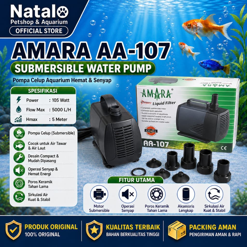 AMARA AA-107 Submersible Water Pump - Mesin Pompa Filter Aquarium Kolam Hidroponik AA 107 - gambar 1