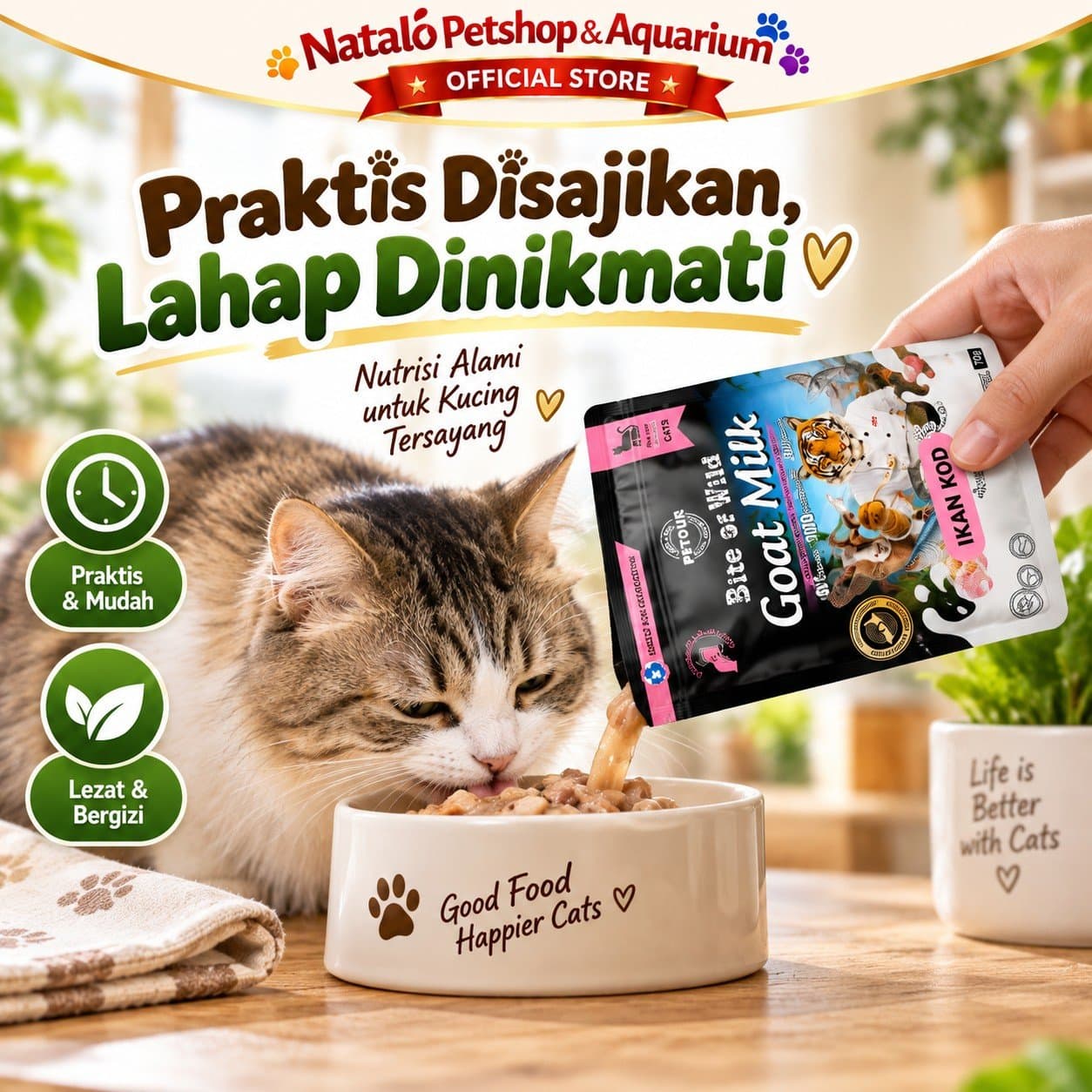 Bite of Wild Goat Milk Pouch Wet Cat Food 1BOX (12pcs x 70gr) All Life Stages  - Makanan Basah Saset Kucing  Semua Tahap Umur / Usia - gambar 5