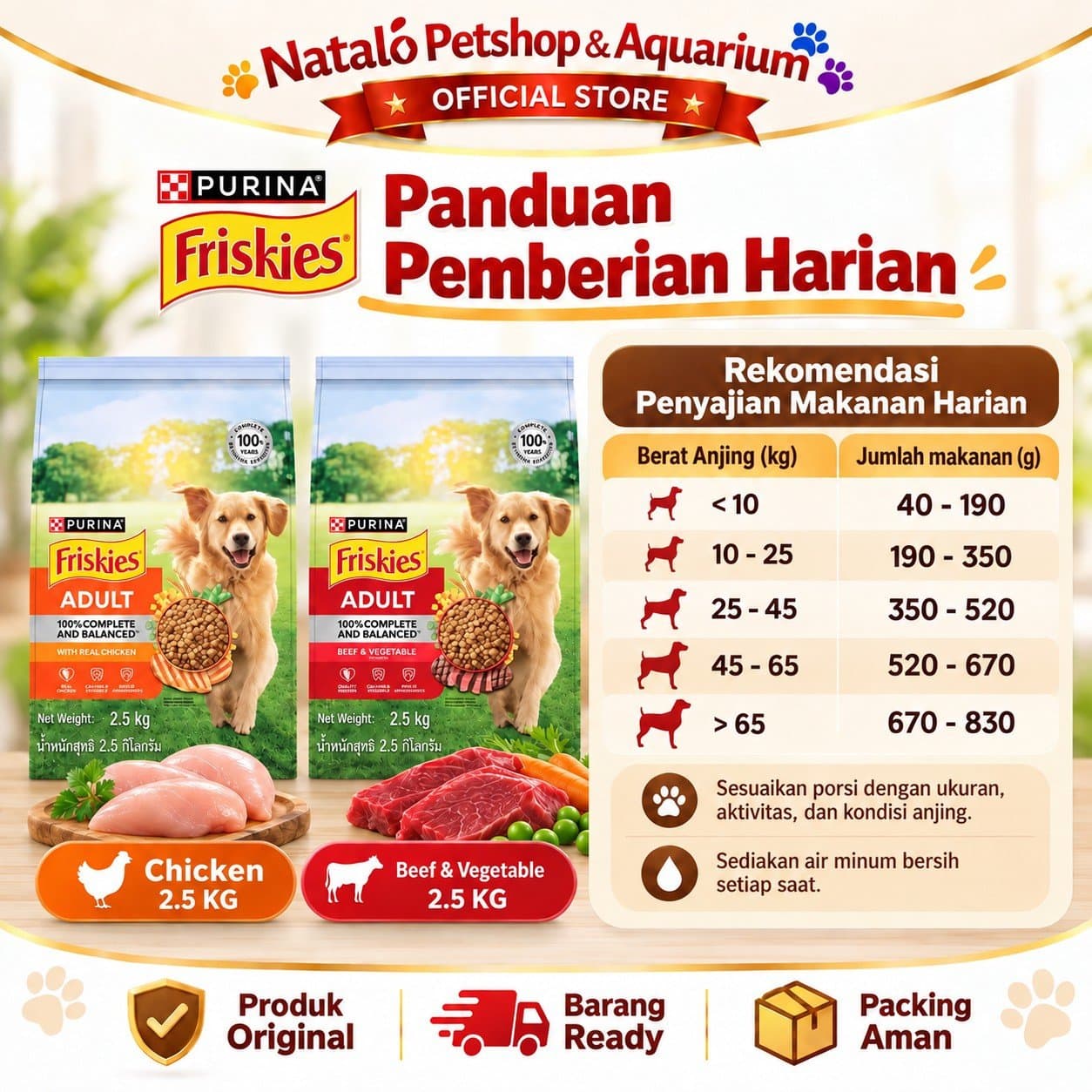 Friskies Real Chicken / Beef & Vegetable 2.5KG Adult Dry Dog Food - Makanan Kering Anjing Dewasa Rasa Sapi / Ayam 2.5 KG - gambar 3
