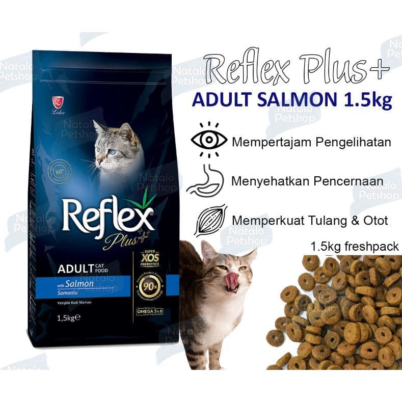 Reflex Plus Adult Cat Salmon 1.5KG - Makanan Kucing Kering Dewasa / Super Premium Food / Sehat Imun / Baik untuk Pencernaan - gambar 1