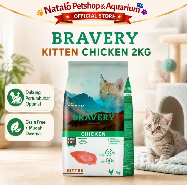 Bravery Kitten Chicken 2KG Makanan Anak Kucing Baby Cat Super Premium - gambar 1