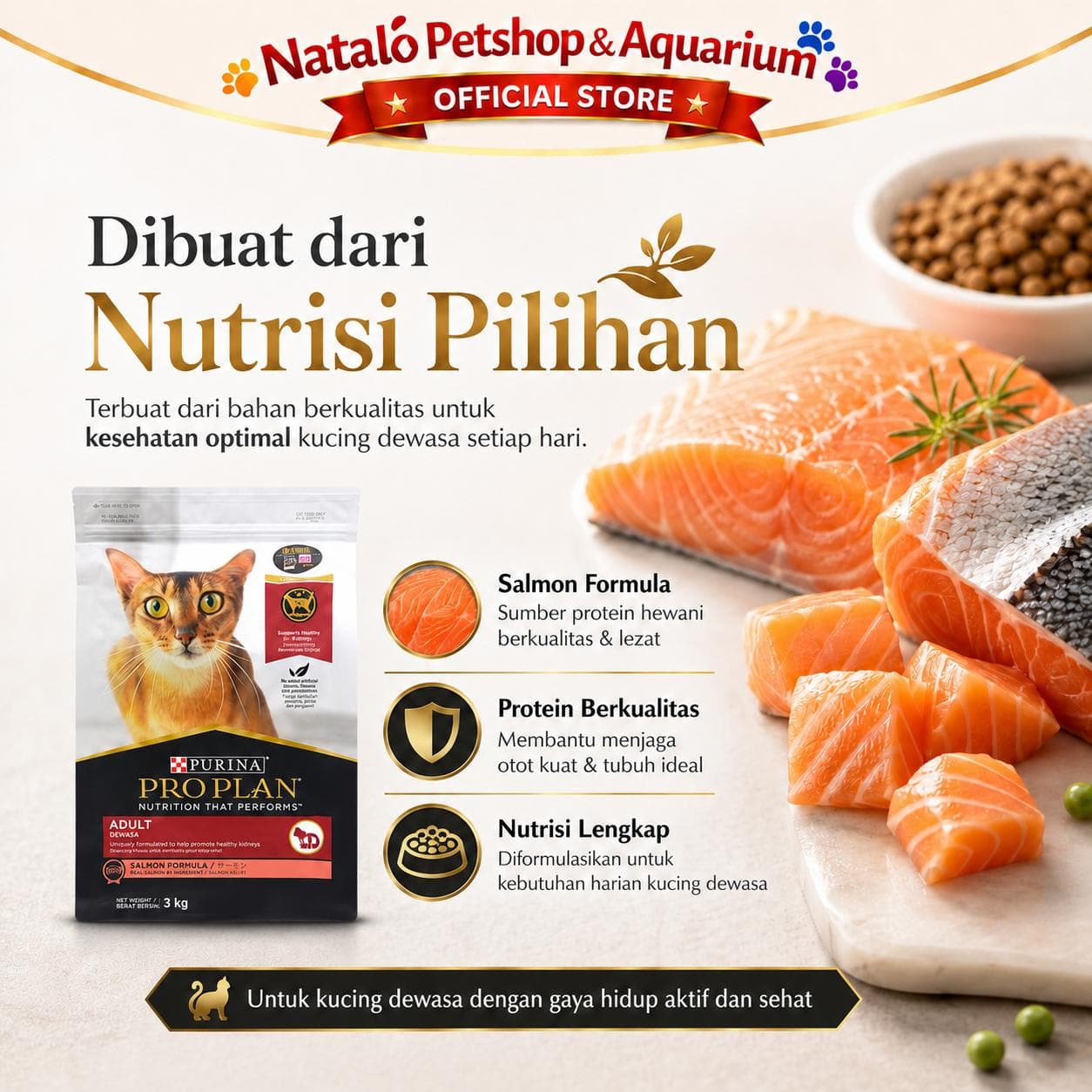 PRO PLAN Adult Salmon 1.5 KG - Makanan Kucing Dewasa PROPLAN Premium 1.5KG - gambar 4