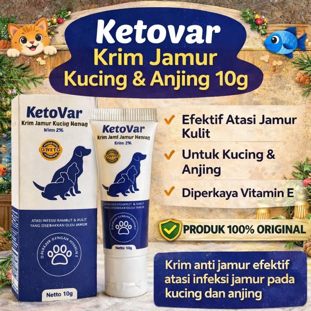 Ketovar 10GR Krim / Salep Obat Anti Jamur Kulit Hewan Kucing Anjing Kelinci Marmut / Ketovar 10 gr Cream Ampuh - gambar 1