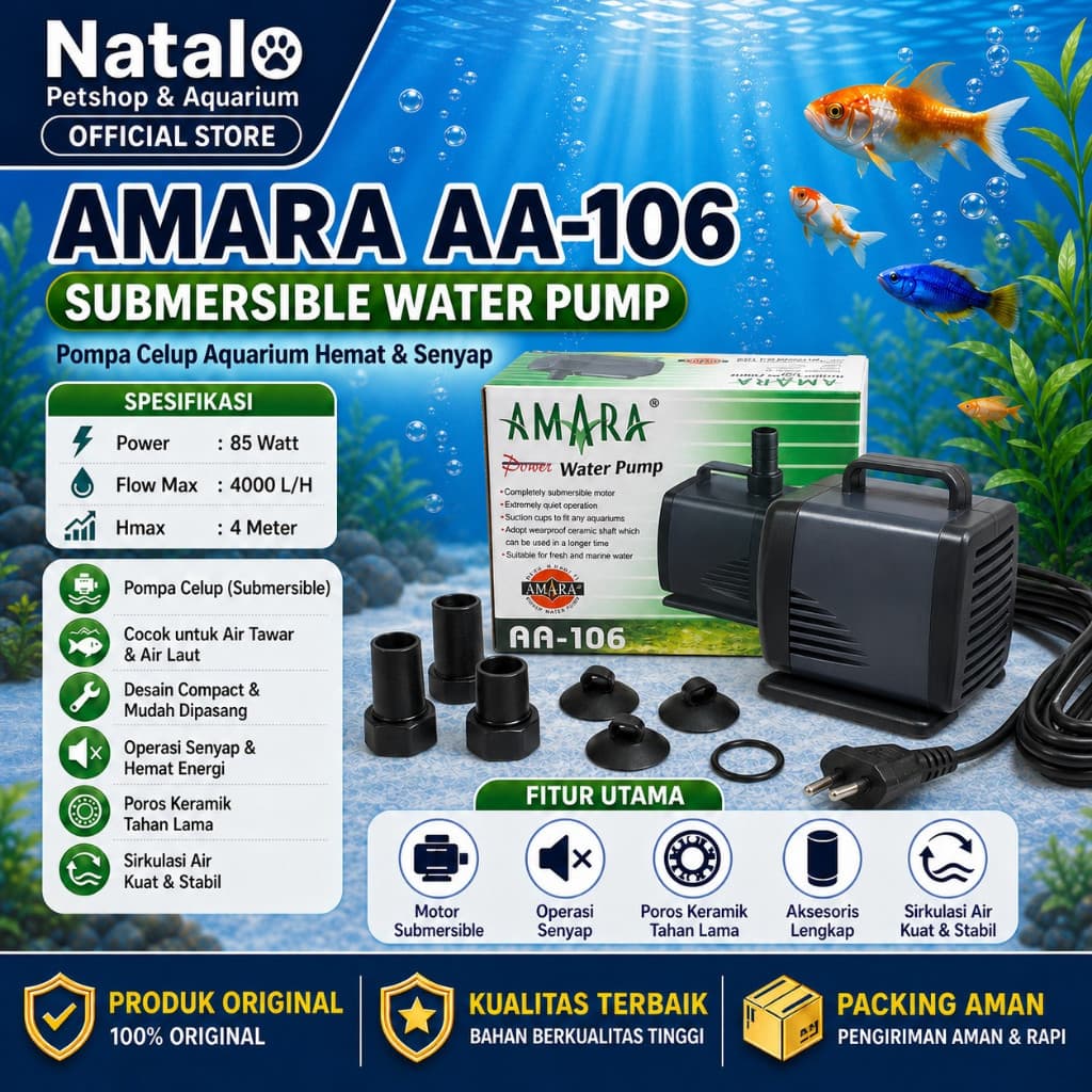 AMARA AA-106 Submersible Water Pump - Mesin Pompa Filter Aquarium Kolam Hidroponik AA 106 - gambar 1