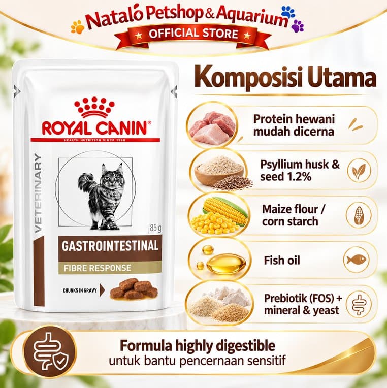 Royal Canin Gastrointestinal Fibre Response 85gr Wet Cat Food Veterinary Makanan Kucing Konstipasi Chunks in Gravy - gambar 4