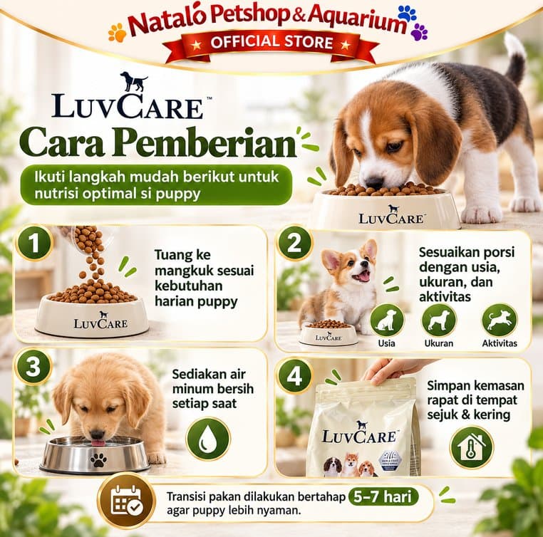 Luv Care Puppy Medium Breed Triple Omega 2KG Makanan Anjing Puppy Dry Food Kulit Bulu Pencernaan - gambar 3