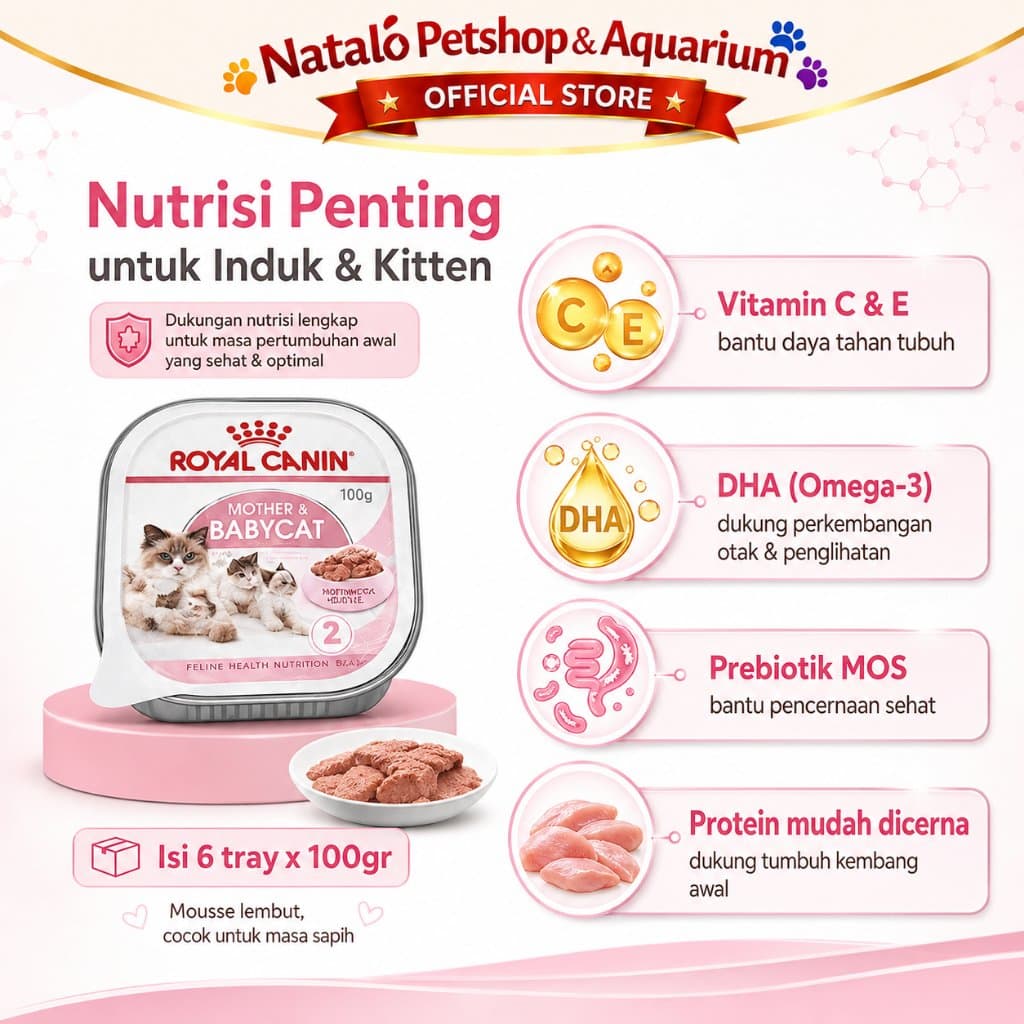 6 PCS x ROYAL CANIN MOTHER BABY CAT TRAY 100GR X6 Mousse - LEBIH HEMAT - Wet Kitten Cat Food - Makanan Basah Ibu dan Anak Kucing dapat 6 biji - gambar 4