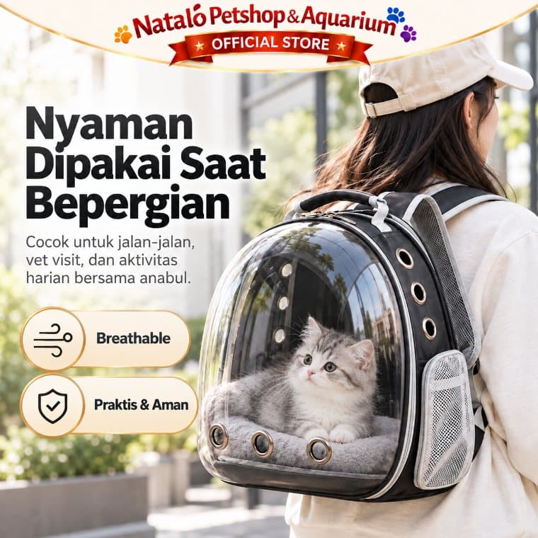 Tas Astronot Hitam untuk Hewan Peliharaan 31x25x40cm Backpack Carrier Transparan Breathable Pet Cargo Traveling - gambar 5