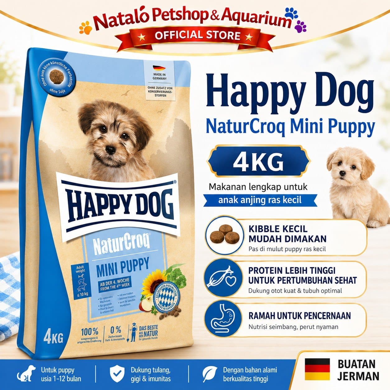 Happy Dog NaturCroq Mini Puppy 4KG Small Breed Dog - Makanan Anak Anjing Ras Mini Kecil 4 KG - gambar 1
