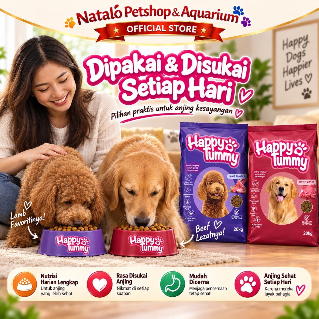 Happy Tummy Dog 20KG - Adult Dry Dog Food Beef or Lamb - Makanan Kering Anjing Dewasa Ekonomis 20 KG - gambar 5