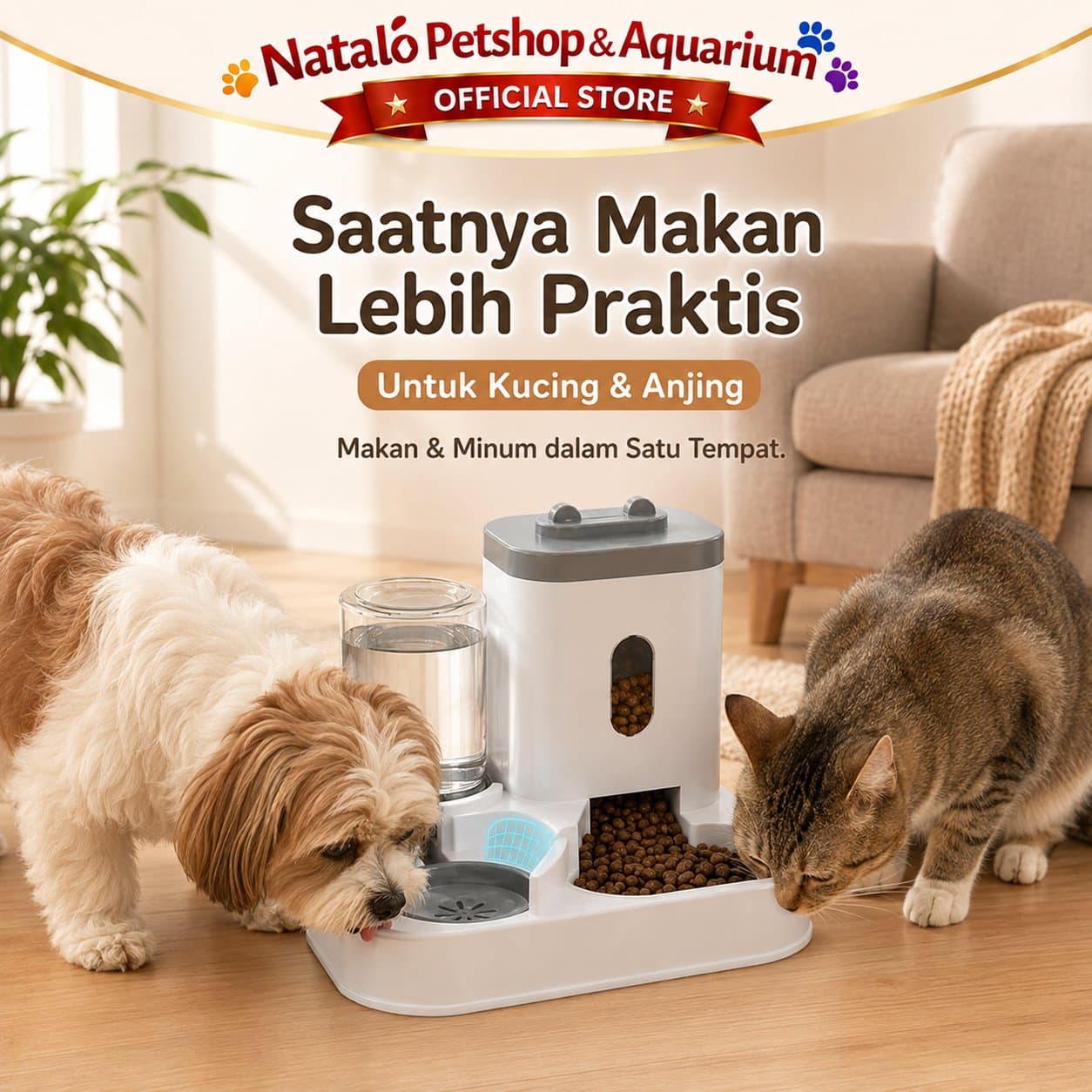 Dispenser 2in1 DC 168 - Tempat Makan Minum Hewan Peliharaan Kucing Anjing Pet Food Water - gambar 5