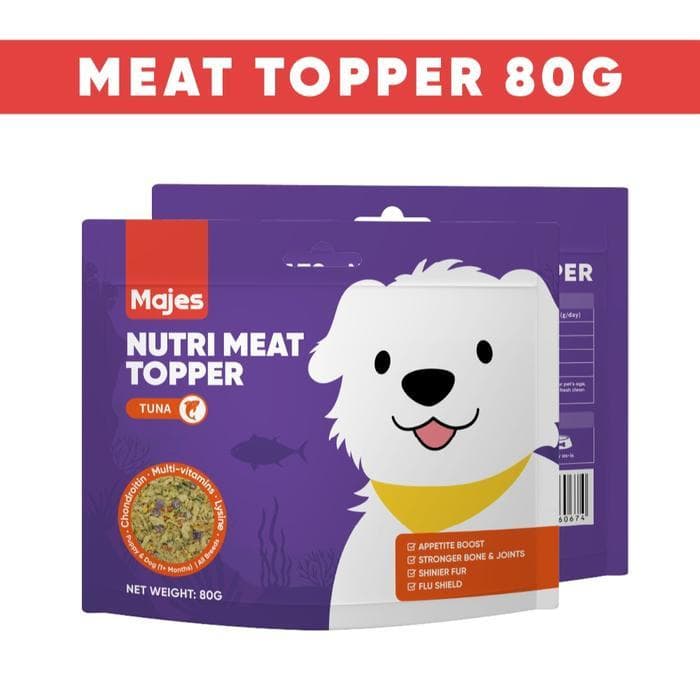 Majes Dog Nutri Meat Topper Tuna No Grains - Snack Abon Topping Premium untuk Makanan Anjing Semua Umur 80gr - gambar 1