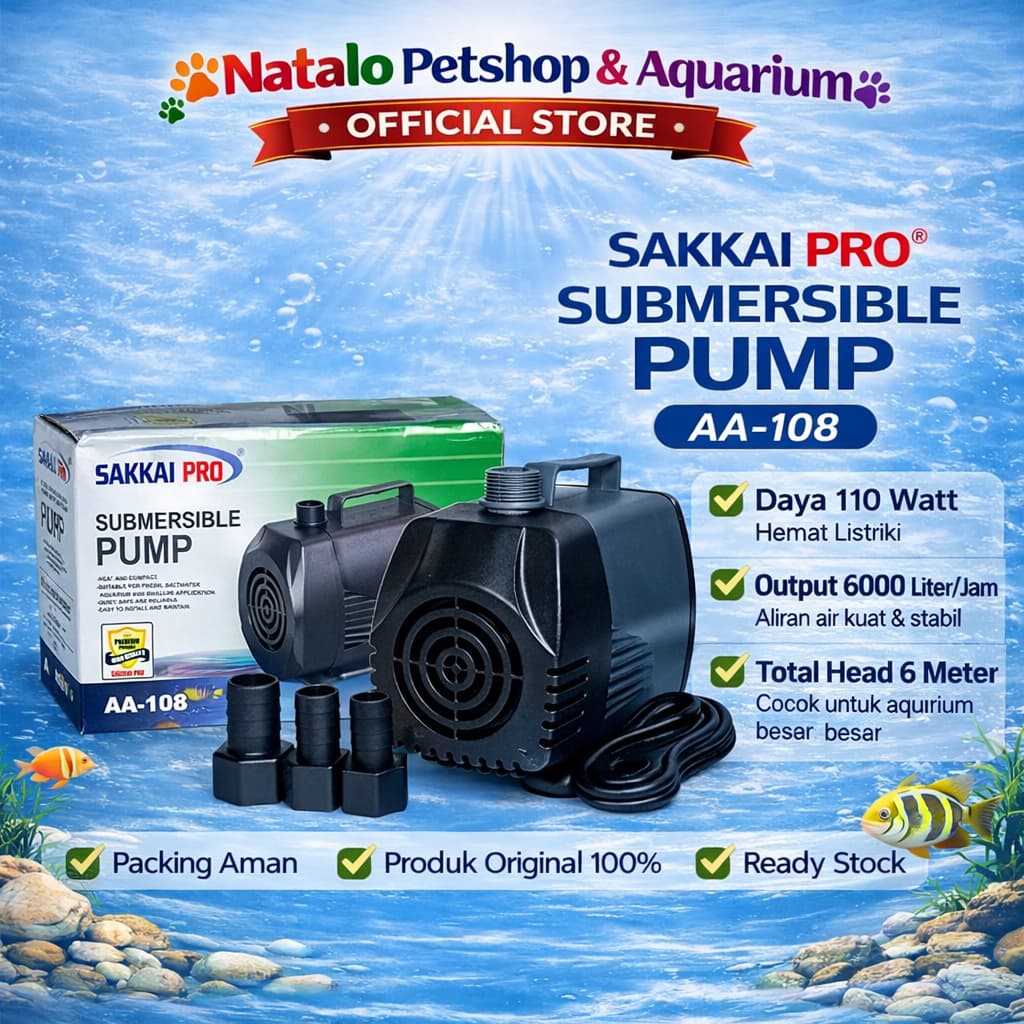 Sakkai Pro AA 108 Submersible Pump - Mesin Pompa Celup Aquarium Kolam Hidroponik AA-108 - gambar 1