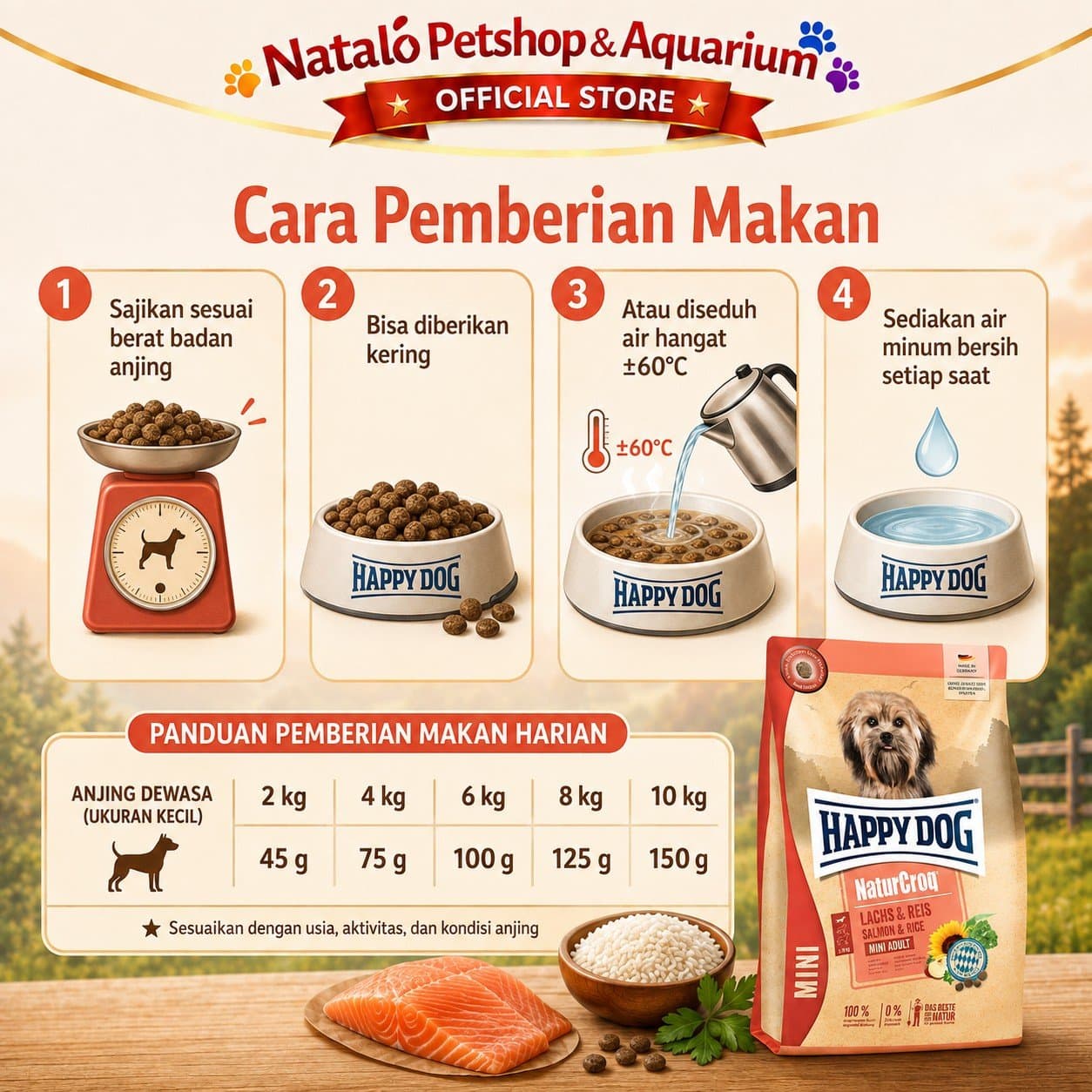 Happy Dog NaturCroq Mini Adult Salmon & Rice 4KG Small Breed Dog Food - Makanan Anjing Dewasa Ras Kecil Premium 4KG - gambar 3