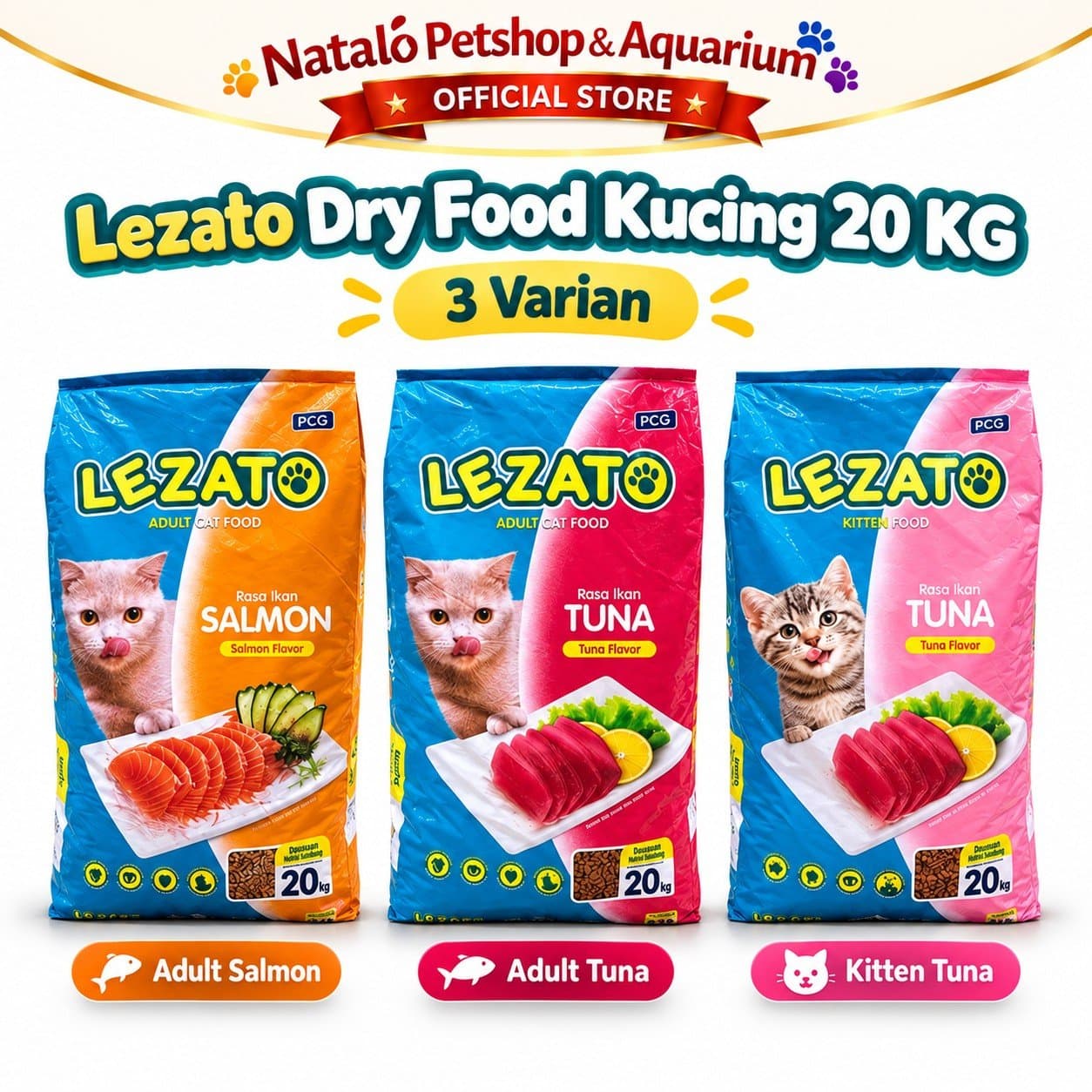 Lezato Adult Dry Cat Food Tuna / Salmon 20KG - Makanan Kering Kucing Dewasa Ekonomis 20 KG - gambar 6