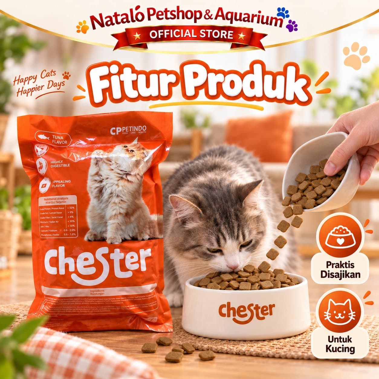 Chester 800GR Tuna Adult Dry Cat Food - Makanan Kering Kucing Dewasa 800 GR - gambar 5
