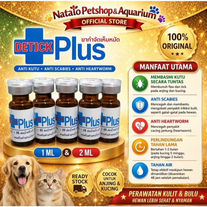 Detick Plus 1ml 2ml - Obat Kutu Tetes Anjing Kucing Hewan 0-10kg dan 10-20kg De Tick Original Thailand - gambar 1