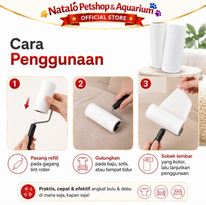 REFILL Lint Roller 1 stick isi 60 lembar / ply  / Hair Stick / Pembersih Bulu Hewan Kucing Anjing Fur Rambut pada Sofa Baju - gambar 3