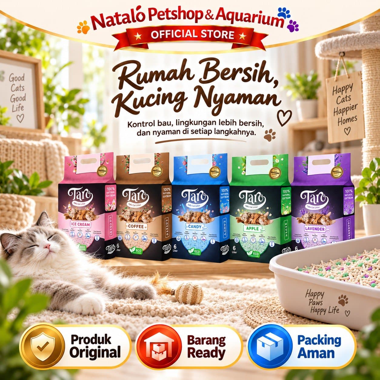 Taro Tofu Cat Litter 6LT Soya Clump 6 LT - Pasir Kucing terbuat dari Tahu Anti Debu - Gumpal Maximal Lembut Nyaman 6L 6 Liter Wangi - gambar 5
