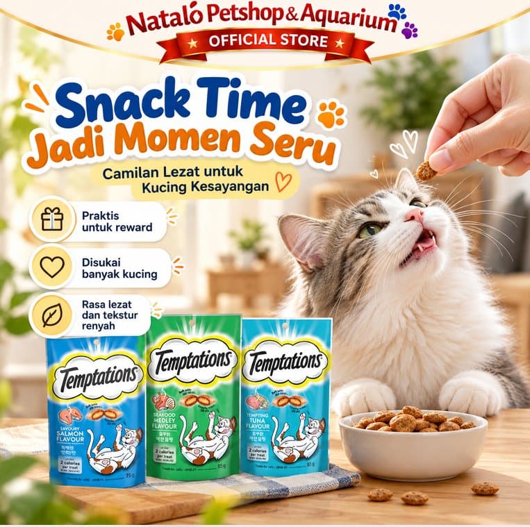 Temptations Cat Treat 75gr per Box Isi 12 Pcs Snack Kucing Crunchy Creamy Reward Treat Banyak Rasa - gambar 5