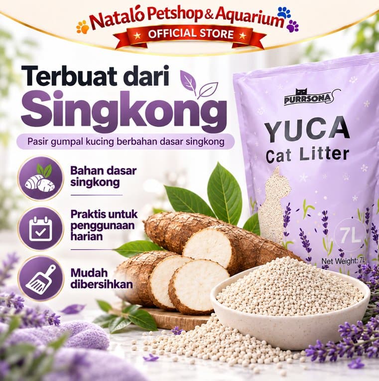YUCA Cassava Cat Litter 7L Pasir Kucing Singkong Gumpal Cepat Menggumpal Pengurang Bau Pasir Kucing 7 Liter by Purrsona - gambar 4