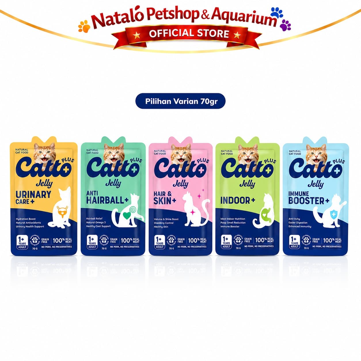 Catto Plus Jelly Anti Hairball / Hair & Skin / Indoor / Immune Booster / Urinary Adult Pouch Wet Food 70GR - Makanan Basah Saset Kucing Dewasa 70 GR - gambar 6