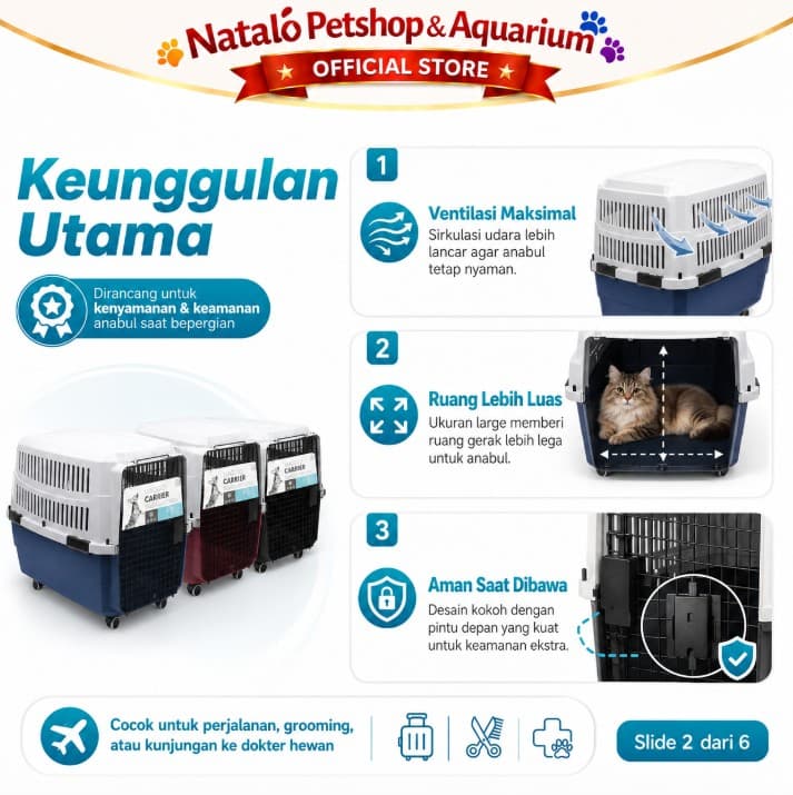 M-Pets  Viaggio Pet Carrier / Cargo size Large / Kandang Portable Kennel Box hewan ukuran besar for Cat Dog 82 x 56 x 54 cm - gambar 2