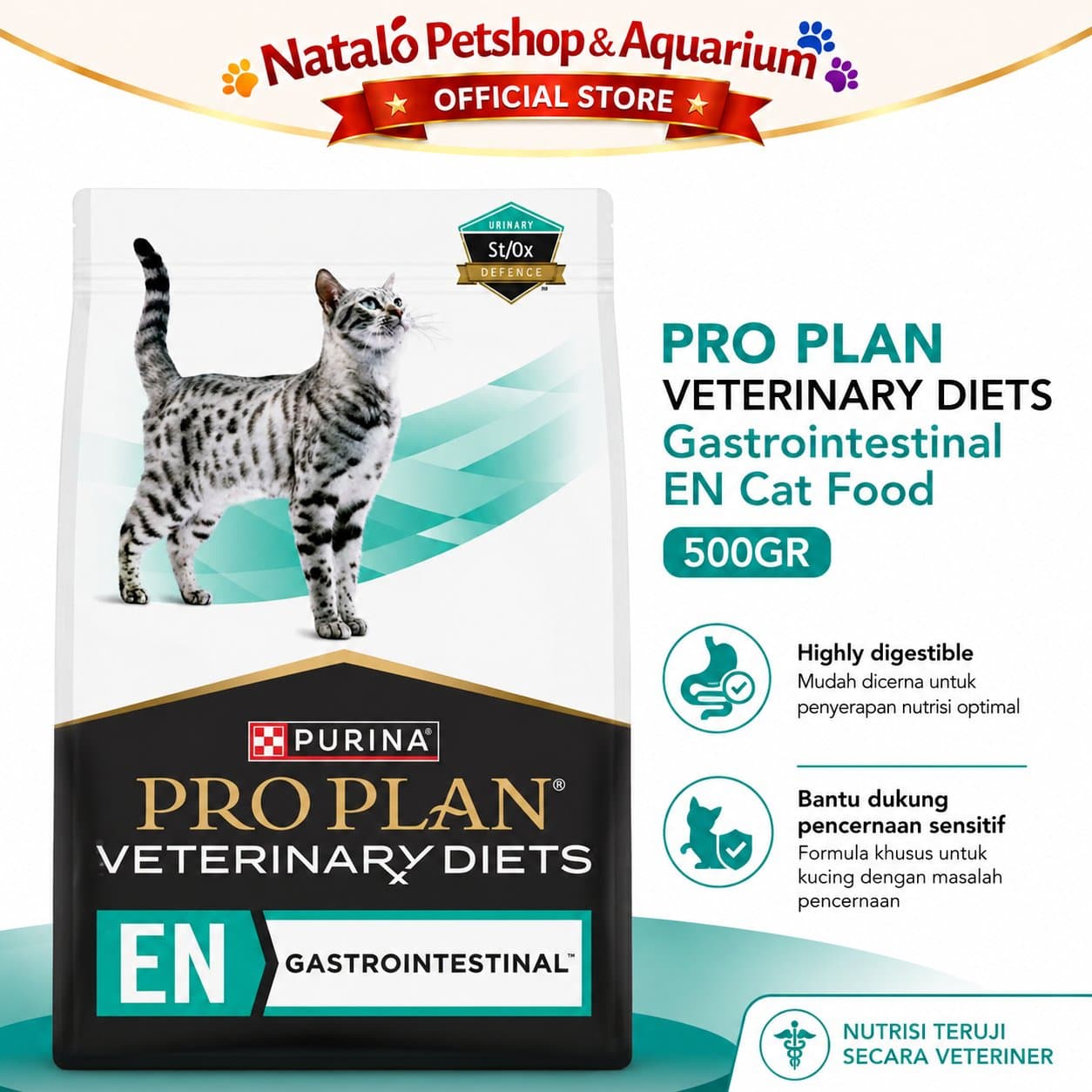 Pro Plan Gastrointestinal 500 GR - Makanan Kucing Dewasa PROPLAN untuk Pencernaan Mencret Diare Freshpack 500GR / Gastro Intestinal Cat - Veterinary Diets Dry Food - gambar 1