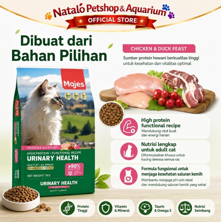 Majes High Protein Urinary Care 7kg - Premium Adult Dry Cat Food Makanan Kering Kucing untuk menjaga saluran kantung kemih sehat cegah batu ginjal susah pipis 7 kg Dewasa Functional Recipe - gambar 4